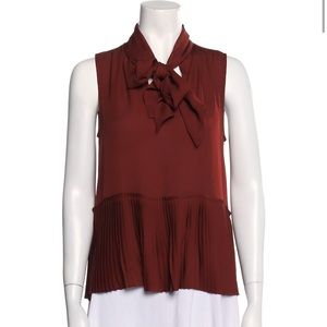 Frame Silk Burgundy Tie Neck Blouse